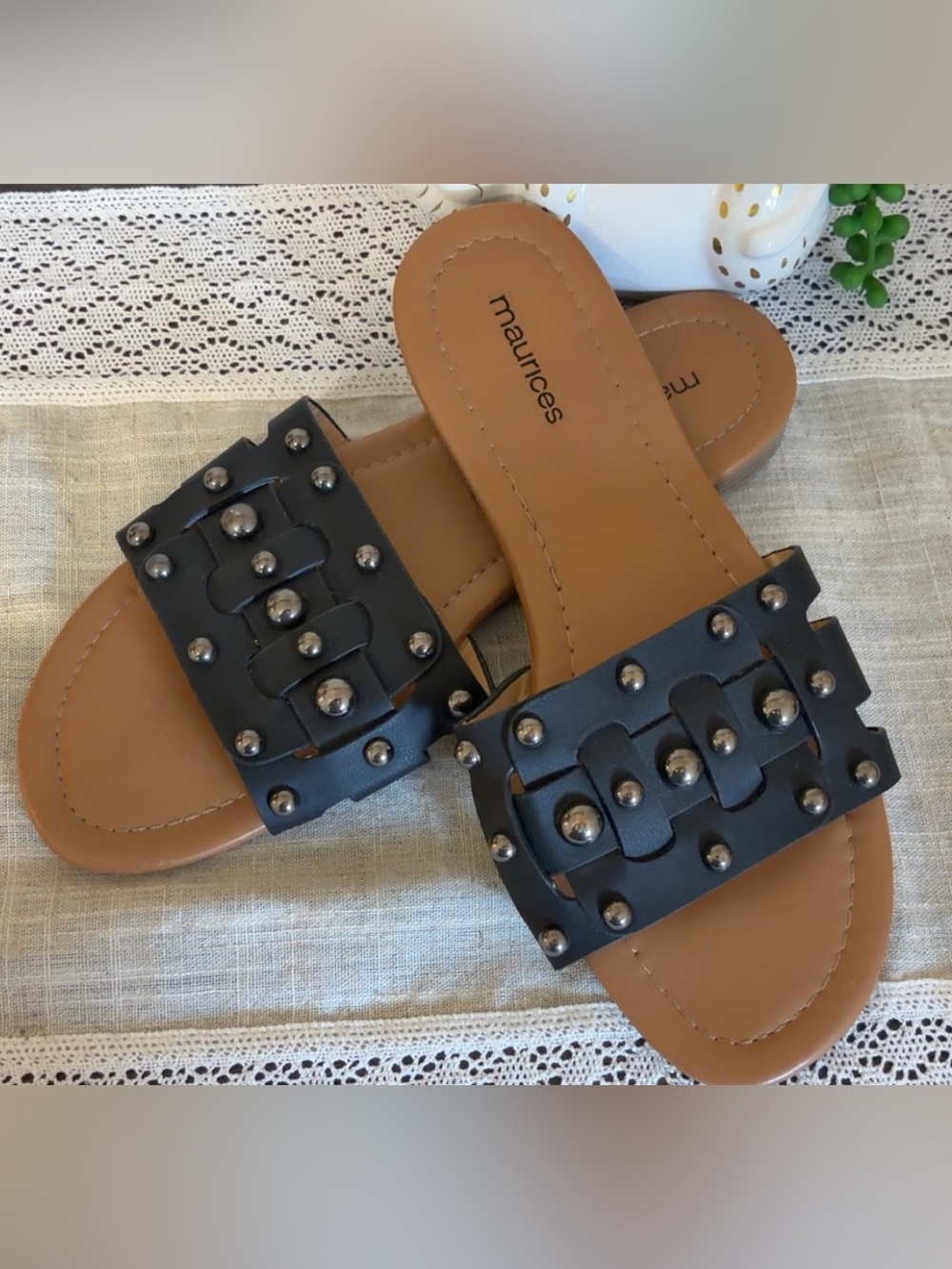 Maurices Hallie Black Studded Slide Sandals – Size 7.5M